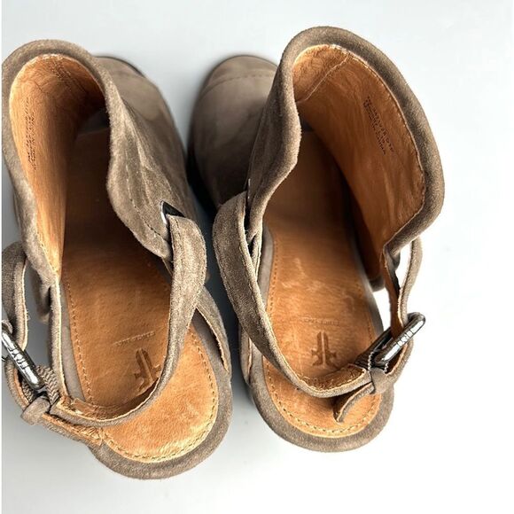 Frye Dani Shield Sling Peep Toe Ankle Booties Sandals Tan Suede Size 7 - Picture 7 of 15